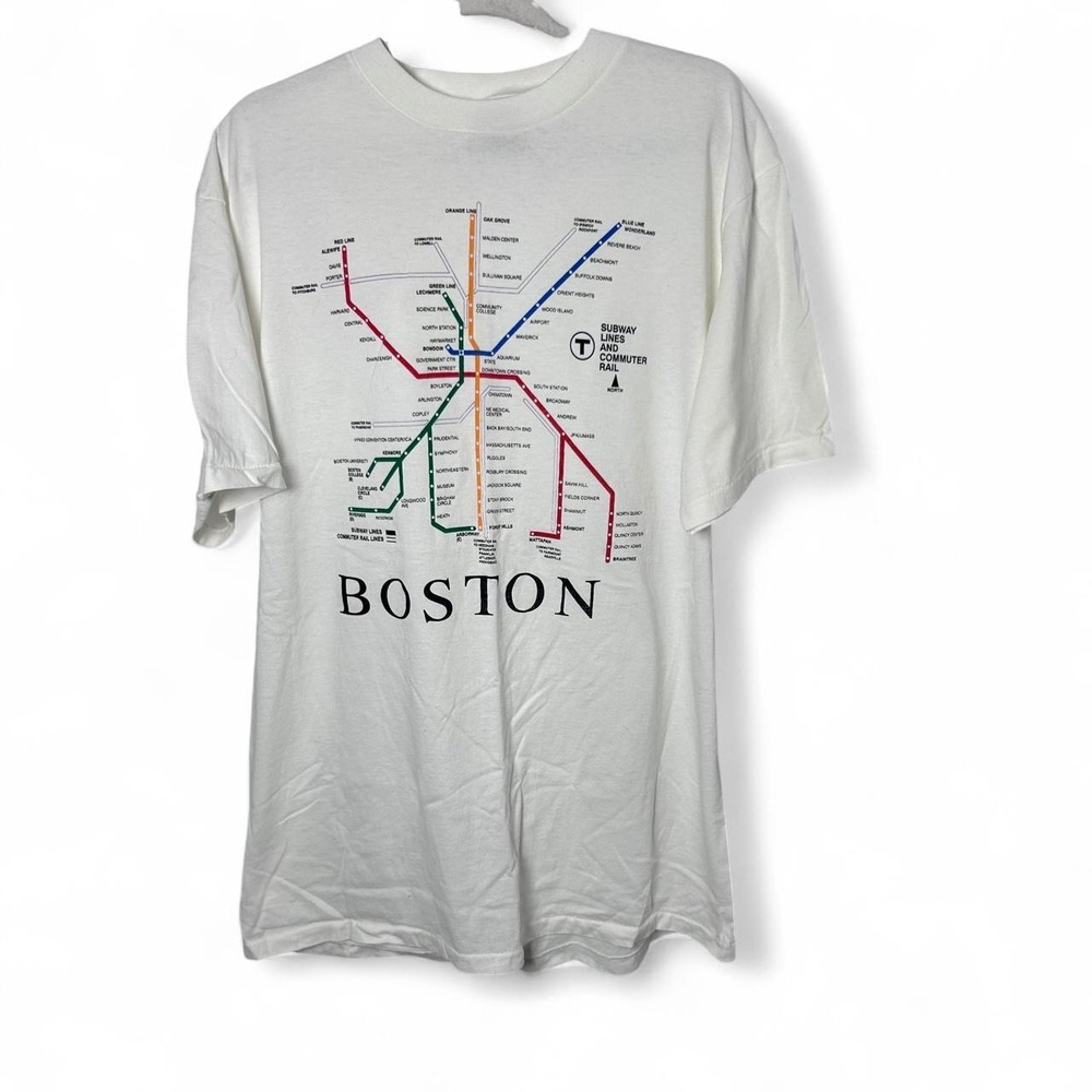 Oneita Boston Subway Map Cotton T-Shirt with Boston subway map single stitch